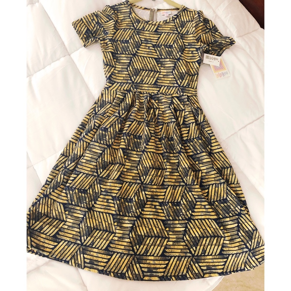 NWT Lularoe Amelia Dress Yellow Blue